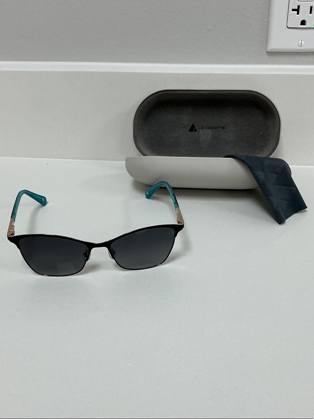 Liz Claiborne Black Sunglasses with Teal Temples